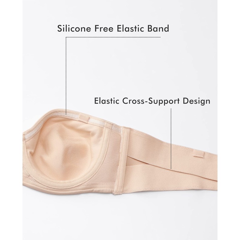 DELIMIRA Women's Strapless Bra Silicone-Free Minimizer Bandeau Plus Size Unlined