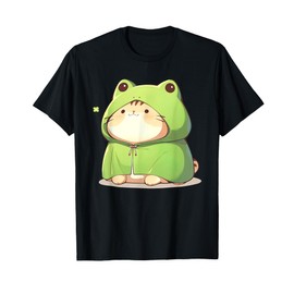 Cute Cat In Frog Costume Kawaii Anime Kitty Kitten Frog Cat T-Shirt