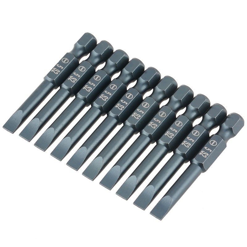 10pcs 1/4inch Hex Shank 50mm S2 Alloy Steel Slotted Screwdriver