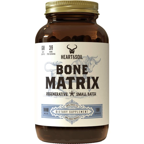 Heart & Soil Grass Fed Bone Matrix — Supports Bone and Joint Health, Strength, and Flexibility (180 Capsules)