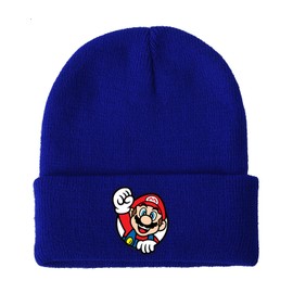 PADIEOE Mario Beanies Hat Knitted Hat for Children Mario Hat Soft Winter Daily Fisherman Beanie Knitted Cap Gifts for Kid Boys Girls (Raise Hand Blue)