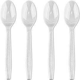 Basic Cutlery Collection 50-Count Medium Weight White Plastic Soup Spoons | Disposable & Convenient for Parties, Picnics, Events
