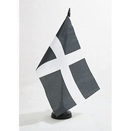 AZ FLAG Saint Piran's Table Flag 5'' x 8'' - Cornwall Desk Flag 21 x 14 cm - Black plastic stick and base