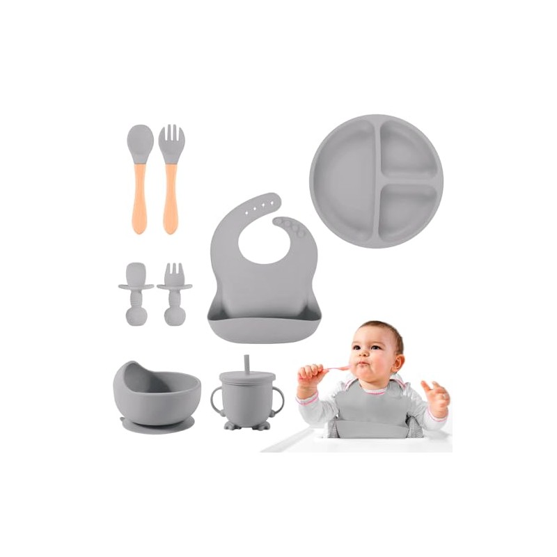 Raganet, Juego de Platos y Cubiertos para Bebé de Silicona,