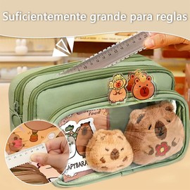 Lapicera Capibara Pencil Case,Capybara Pencil Pouch,Estuche capibara,Pegatinas y Utiles Escolares para Oficina y Almacenamiento de papelería (Verde)