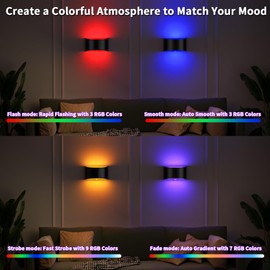 CAMCLIM Battery Operated Wall Sconce Set of Two with Remote 16 Colors RGB Dimmable Wall Light Rechargeable Wireless Magnetic Cordless Led Wall Lamp Indoor for Bedroom Bathroom Hallway Black