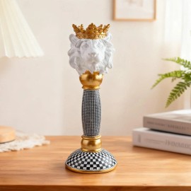 Resin Court-style Lion-head Decorative Column in Gold and White Color Scheme-Hand-painted High-end Retro Home DecorColor: As picture, Size: One Size