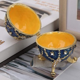 HERCHR Decorative Jewellery Box, Vintage Style Egg Trinket Box, Egg Jewellery Box, Decorative Jewellery Box with Hinge, Unique Hand-Painted Enamelled Jewellery Box