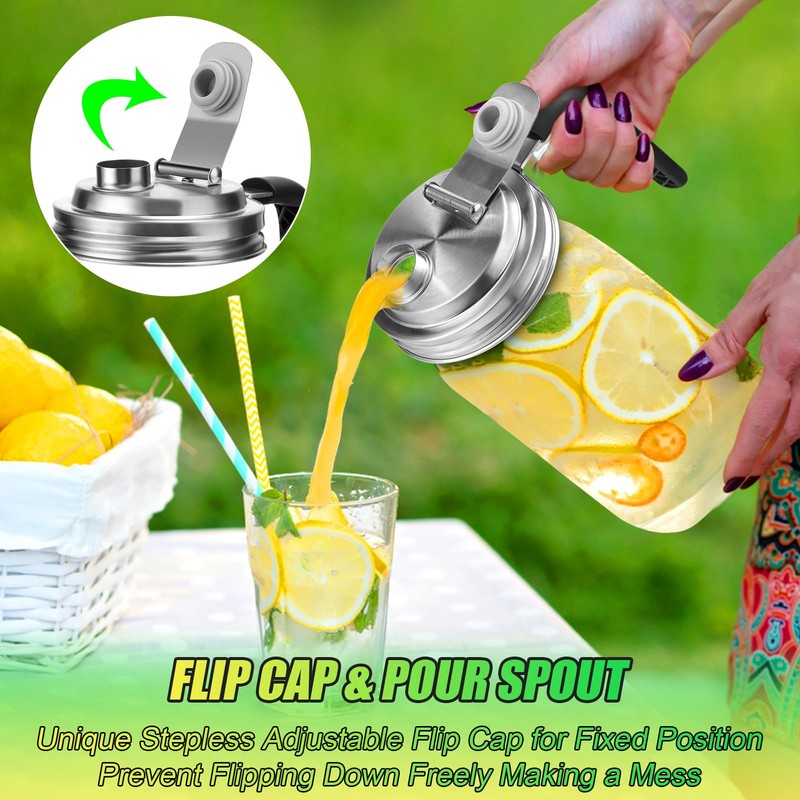 Mason Jar Pour Spout Lid Stainless Steel with Handle, Wide
