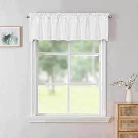 Chyhomenyc Uptown White Valance Curtains 14 Inch Length, Faux Silk Light Filtering Slub Fabric Rod Pocket Small Window Valance for Farmhouse Bedroom Basement Bathroom, 60Wx14L Inch