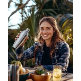 Professional Stainless Steel Cocktail Shaker Set, Including Double-Sided Measuring Jigger and Mixing Spoon, 24 Ounces/710 ml Capacity, Mirror Polished Finish
