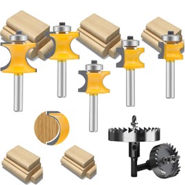 LEATBUY Router Bit Set 5 PCS 1/2 Inch Shank Round Bearing Carbide Tipped Edge Wood Cutting Router Bits Sets Door Cabinet Drawer Woodworking Milling Cutter CNC (1/2-QD5)