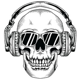Skull Skeleton 4 Inch Waterproof Decal Sticker Headphones Sunglasses Vintage Band Rock Drum Radio Punk Pop Guitar Metal Country Music Instrument Musical Singer DJ Acoustic Studio Jazz Sing CS1475-2PK