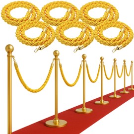 6PCS Gold Braided Rope - 5FT Elegant Rope for Stanchion Barrier VIP Events Crowd Control Safety Divider for Red Carpet Weddings Parties and Special Occasions Durable and Stylish Design