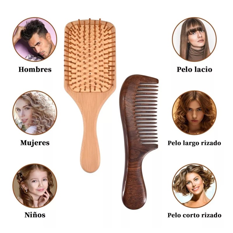 Mololan Kit De Peines De Sándalo Natural Desenredar Cabello Rizado