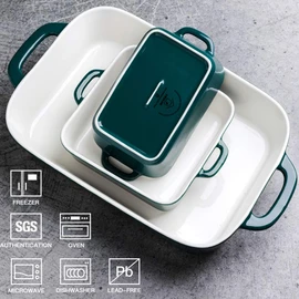 Sweejar Ceramic Bakeware Set, Rectangular Baking Dish for Cooking, Kitchen, Cake Dinner, Banquet and Daily Use, Casserole Dishes for Oven Porcelain Baking Pans (Jade)