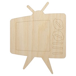 Retro TV Television Unfinished Wood Shape Piece Cutout for DIY Craft Projects - 1/4 Inch Thick - 4.70 Inch Size