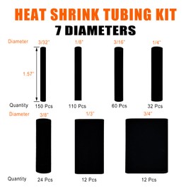 FloweryOcean 400 pcs Heat Shrink tubing kit, Industrial Heat shrinks tubing, 7 Sizes 3:1 Shrink Ratio - Black, Industrial, Wires connectors, Waterproof, Insulation, Protection, Safety, Mechanic