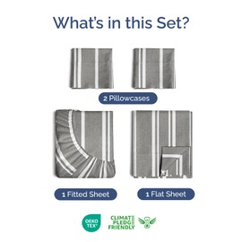 Extra Deep Twin XL Sheet Set - 4 Piece Breathable and Cooling Sheets - Hotel Luxury Bed Sheets Set - Easy Fit - Soft, Wrinkle Free and Comfy Sheets Set - Grey Striped Sheet Set with Extra Deep Pockets