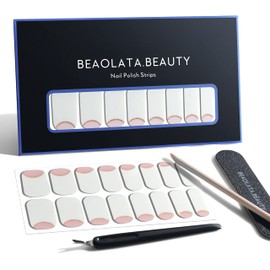 Beaolata Nail Polish Strips, 32 Nail Wraps, Nail Stickers, Gel Nail Strips, Easy Apply& Remove, Long Lasting, Salon Quality (Spring on The Tips White)