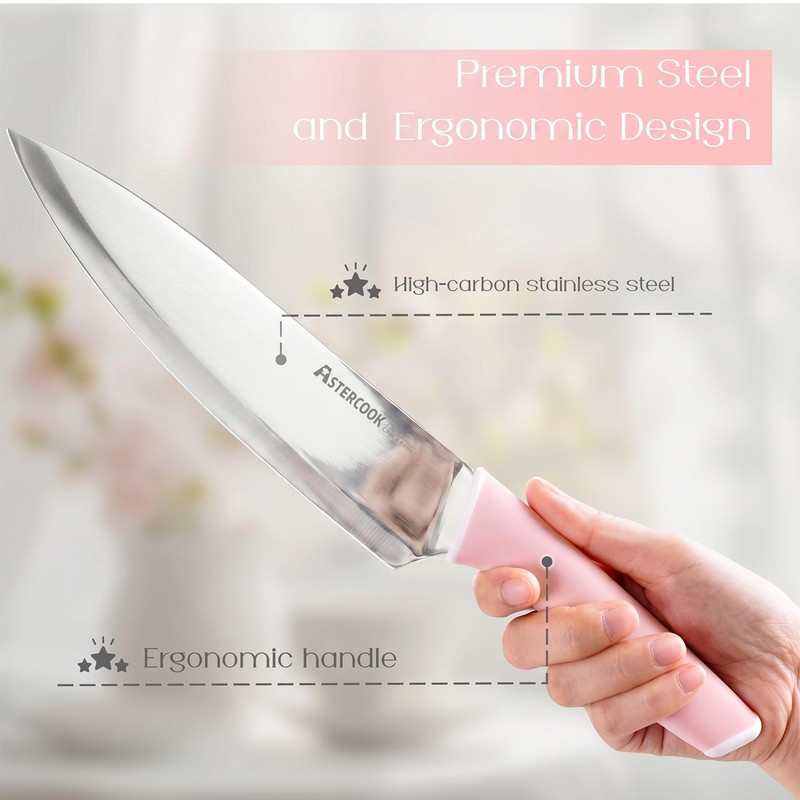 Astercook Knife Set, Kitchen Knives Set with Block and Sharpener