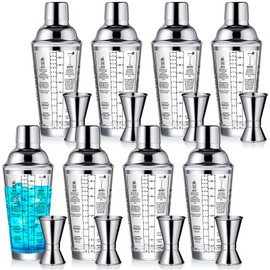 Roshtia 16 Pcs Glass Cocktail Shaker Set Martini Shaker Bulk 14 oz Clear Shaker Cup with Stainless Steel Measuring Jigger Cocktail Mixer Set Bartending Mix Drink Shaker Kit for Bar Party Home