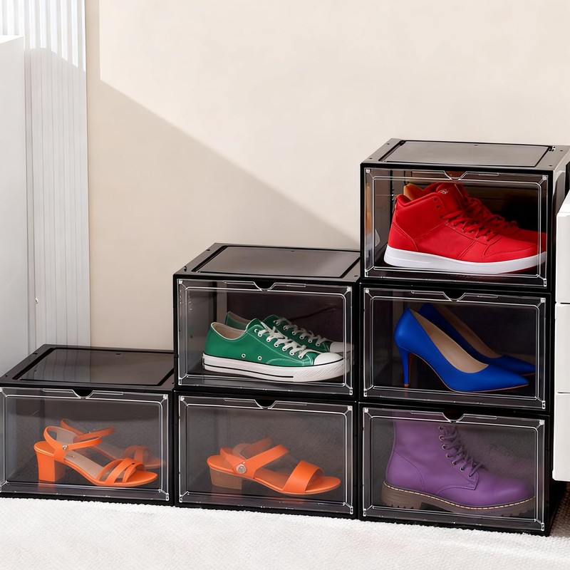 KUILONG 6-Pack Stackable Shoe Boxes with Magnetic Closure, Transparent Gray
