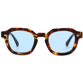 Long Keeper Retro Polygon Square Sunglasses 90s Vintage Hexagon Sunglasses Classic Square Eyewear Unisex UV Protection (Leopard Blue)