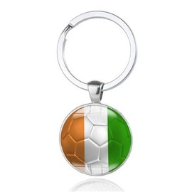 Art Attack Ivory Coast Flag Soccer Keychain, Cote d'Ivoire National Football Team Accessories History Party Favor Fan Car Key Chain Ring Pendant Charm (Silver)