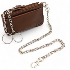 Safekeepers Key Case Leather Small – Key Bag with Zip for Men and Women, Mini Key Case for Car Keys with Chain, Cognac Brown with Chain, Key case