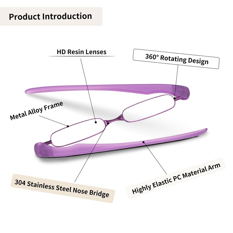 Women's Rectangular Reading Glasses Purple 3.0