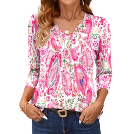 AKEWEI Women's Summer Tops Womens Three Quarter Sleeve Tops Womens Summer Top Dressy Casual Work Clothes for Women 2025 XL