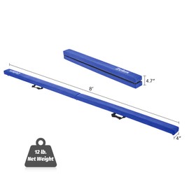 ZELUS 8ft. Folding Gymnastics Balance Beam, Floor Balance Beam w/Carry Handles Anti-Slip Base for Kids, Beginners & Professional Gymnasts (8 ft, Blue)