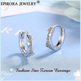 EPIRORA Silver Hoop Earrings for Women, Dainty Small Hoop Earrings | Hypoallergenic Star Cubic Zirconia Hoops Earrings Jewellery Birthday Gifts for Her
