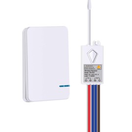 KCMYTONER 1 PK 110V Receiver + White 1PK 1 Way Wireless Light Switch and 1 110V Receiver Kit Outdoor 1900 ft Indoors 229 ft - Remote