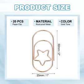 PATIKIL 2x1 Inch Large Paper Clip, 20 Pcs Metal Star Paper Clip Wide Rust-Proof Strong Durable Bulk for Office Supplies Document Organization Binder Bookmarks Planner, Rose Gold