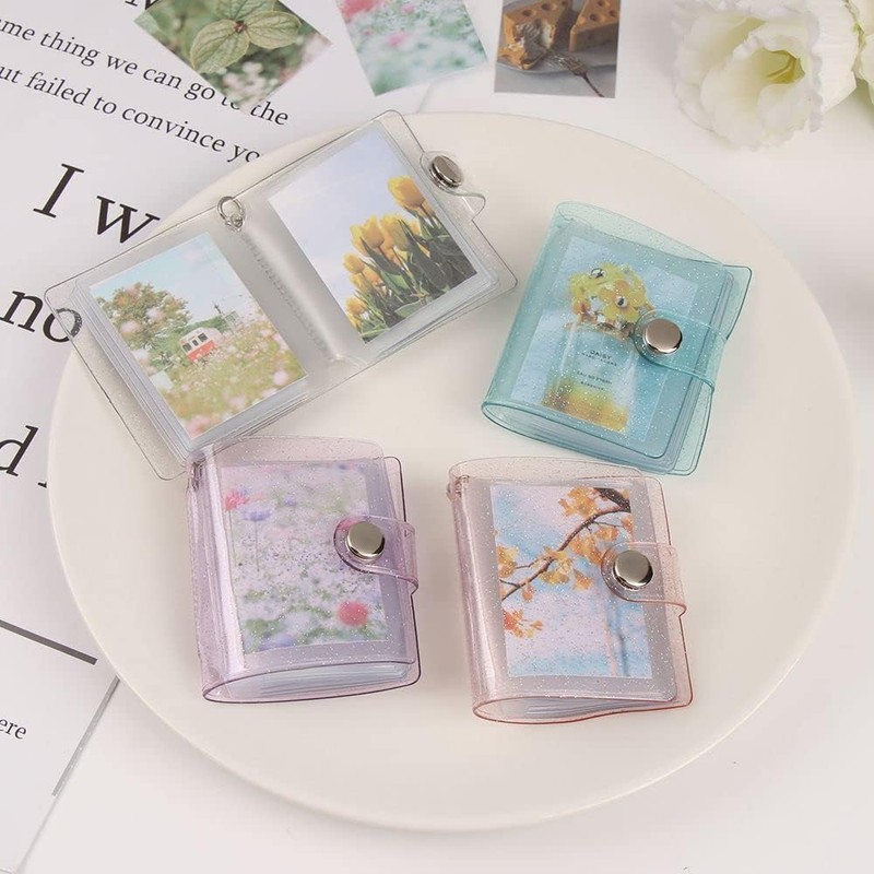 Mini Photo Album, Portable, Includes 3 Pieces, Pink + Blue