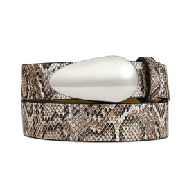 RISANTRY Women White Leather Belt Fashion White Snake Print Belt for Women Gold Buckle Perfect for Jeans