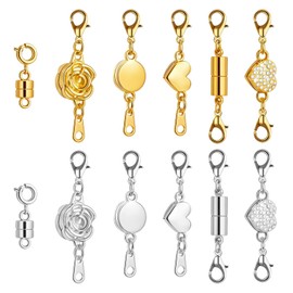 12Pcs Magnetic Necklace Clasps and Closures, Gold and Silver Locking Heart Rose Magnetic Necklace Extender for Women, Jewelry Clasp Helper for Necklaces, Bracelets and Jewelry Making Supplies