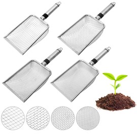 MIUUIPI Set of 4 Stainless Steel Garden Sieve, Soil, Compost Sieve with Handle, Garden Sieve, Sand Sieve (2/2.8/3.8/5 mm Mesh), Sieve Inserts for Soil, Compost, Weeds, Sand, Gravel and Seeds