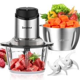 Food Processor, Meat Grinder Vegetable Chopper for Home Use, Sovyime Small Food Chopper with 2 Bowls(8 Cup) & 2 Bi-Level Blades. 350W Electric Meat Chopper for Onion, Baby Food, Garlic, Nuts, Fruit