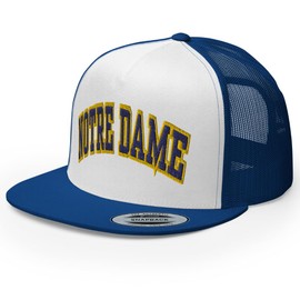 RIVEMUG NG Notre Dame Embroidered Flat Bill Trucker Hat High Crown Adjustable Snapback City Cap