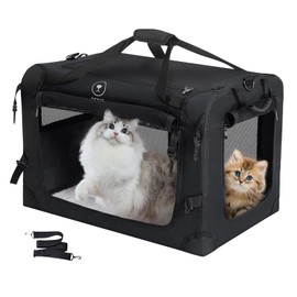 PEGIC Extra Large Cat Carrier for Car Travel, Pegic Soft Sided Collapsible Pet Carrier for Outdoor and Indoor Uses, Roomy Cat Carrier for 2 Kittens, Large Cat or Puppies Up to 50lbs (Black)
