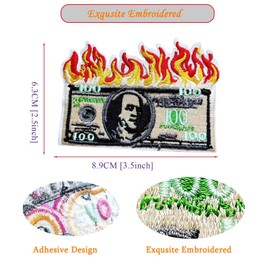Embroidered Vintage Cash Patch, Fire US 100 Dollar Money Iron On Patch, DIY Accessories Decorative Repair Patch for Bags Clothes Jacket Jeans Backpacks
