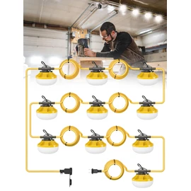 HYPERLITE Construction String Lights: 100FT 10 Bulbs String Work Lights with Climbing Hooks - IP65 Waterproof Linkable LED Construction String Lights for Job Site Attic Renovation Crawlspace Lighting