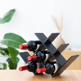 Navaris Bamboo Wine Rack - Free Standing Wine Rack - Wooden Wine Stand for Organising and Storing Bottles - 8 Slot - Black