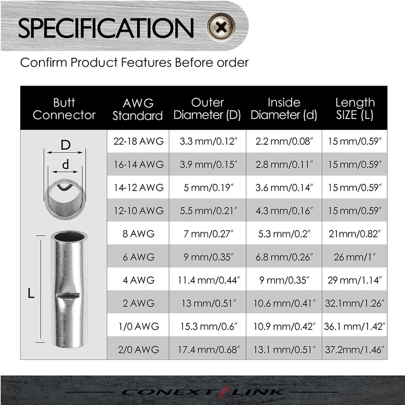 Conext Link BCU4-8 Uninsulated Butt Connector 8 Pack (4 Gauge)