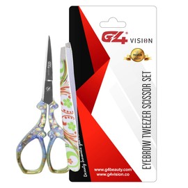 G4 Vision Eyebrow Slanted Tip Tweezer Curved Sharp Edge Blades Scissor Pack of 2 Stainless Steel Cuticle Pedicure Beauty Kit for Nail Eye brow Eyelash Silver (Multi Paper)
