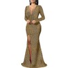 Women's Formal Long Sleeve Sparkly Maxi Dress V Neck High