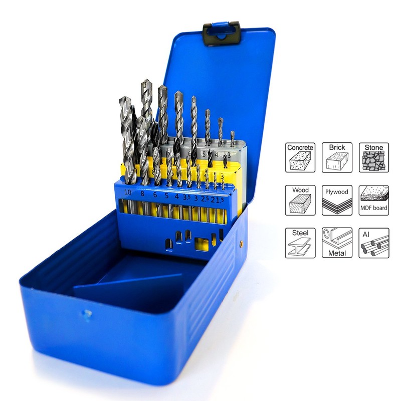 S&R drill bit set, 15-piece, 23 pieces, in plastic box